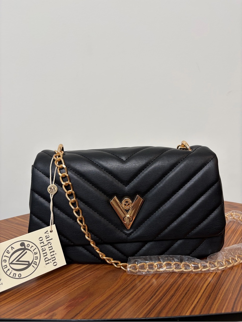 Valentino Orlandi Black Quilted Shoulder Bag with Gold Hardware